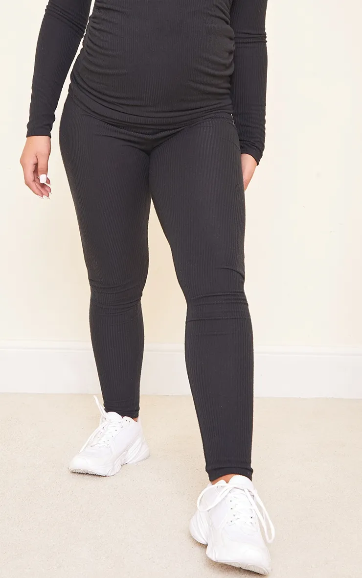 Black Brushed Rib Maternity Leggings